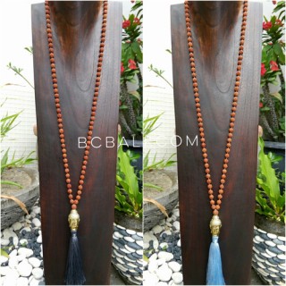 golden chrome buddha head prayer necklace tassels mala rudraksha